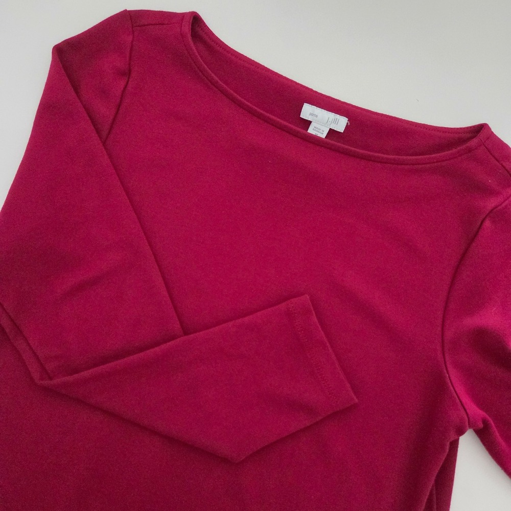 J Jill Ponte Knit Boat Neck Long Sleeve Tunic Top Red Button Detail Size M